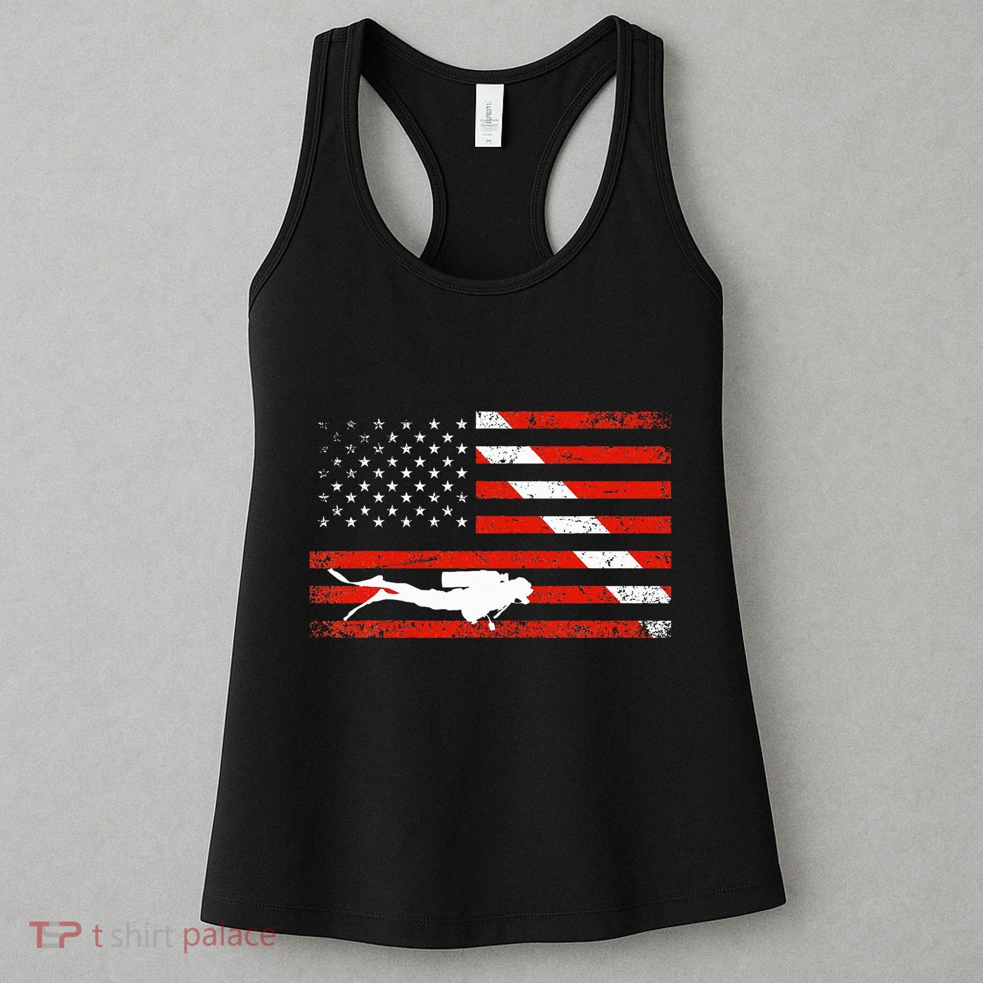Diver Down Dive Flag Scuba Diving American Flag Women's Tank Top