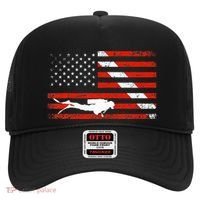 Diver Down Dive Flag Scuba Diving American Flag Hat thumb 0