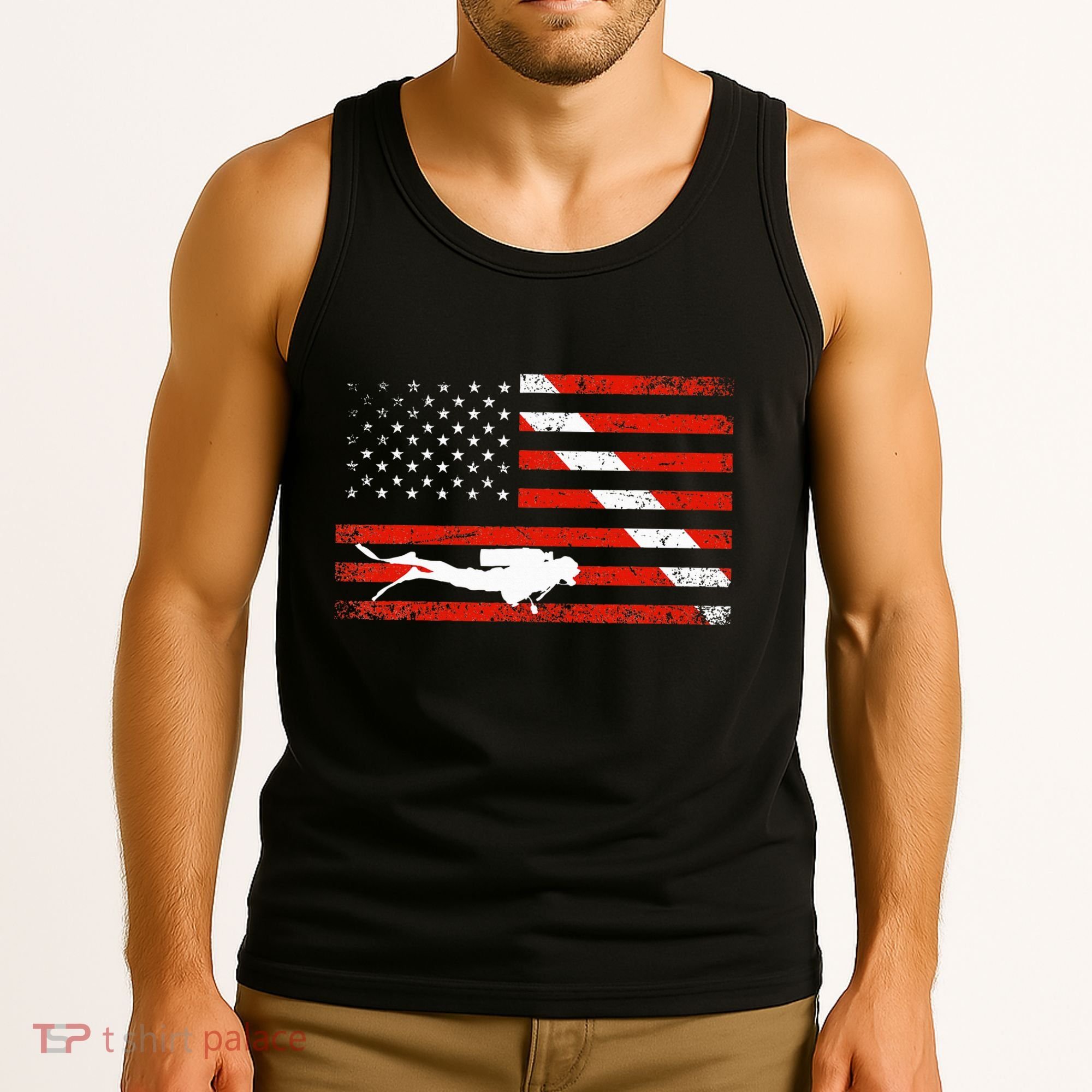 Diver Down Dive Flag Scuba Diving American Flag Tank Top