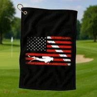 Diver Down Dive Flag Scuba Diving American Flag Golf Towel thumb 1