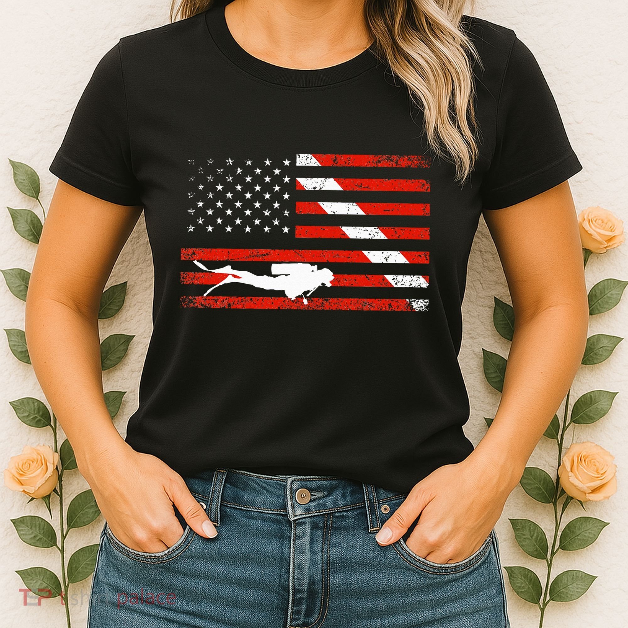 Diver Down Dive Flag Scuba Diving American Flag Women's T-Shirt