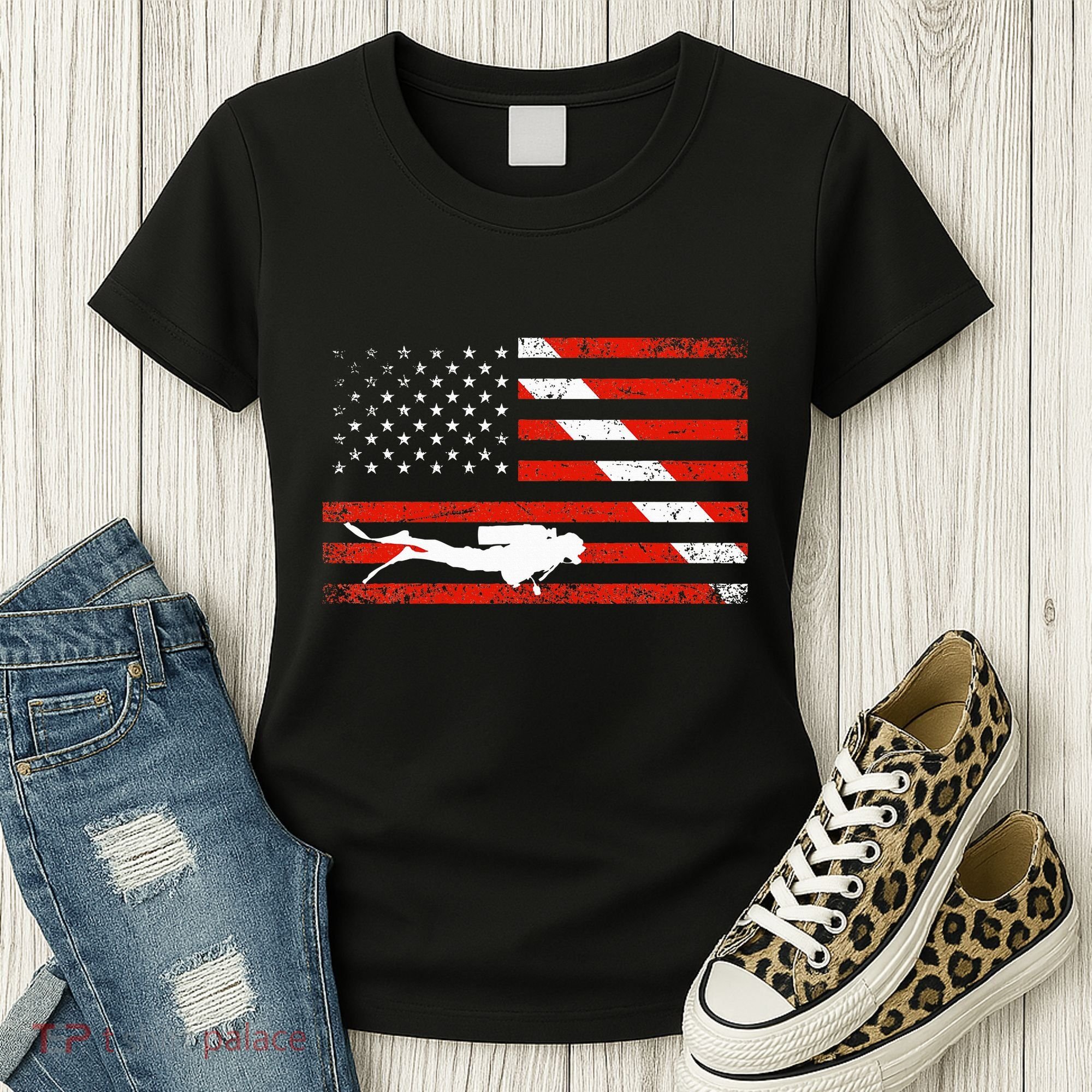 Diver Down Dive Flag Scuba Diving American Flag Women's T-Shirt