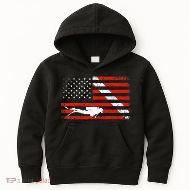 Diver Down Dive Flag Scuba Diving American Flag Kids Hoodie