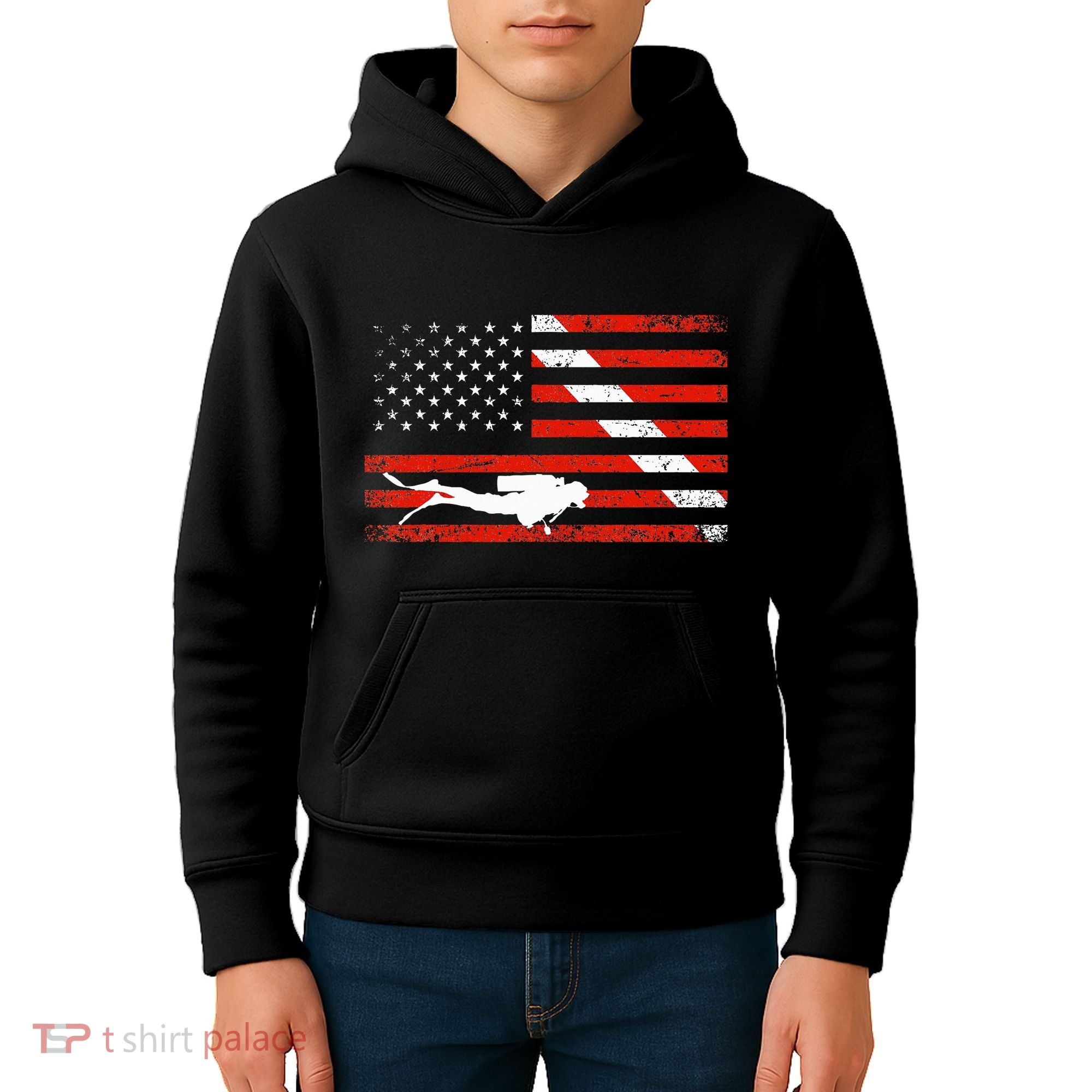 Diver Down Dive Flag Scuba Diving American Flag Kids Hoodie
