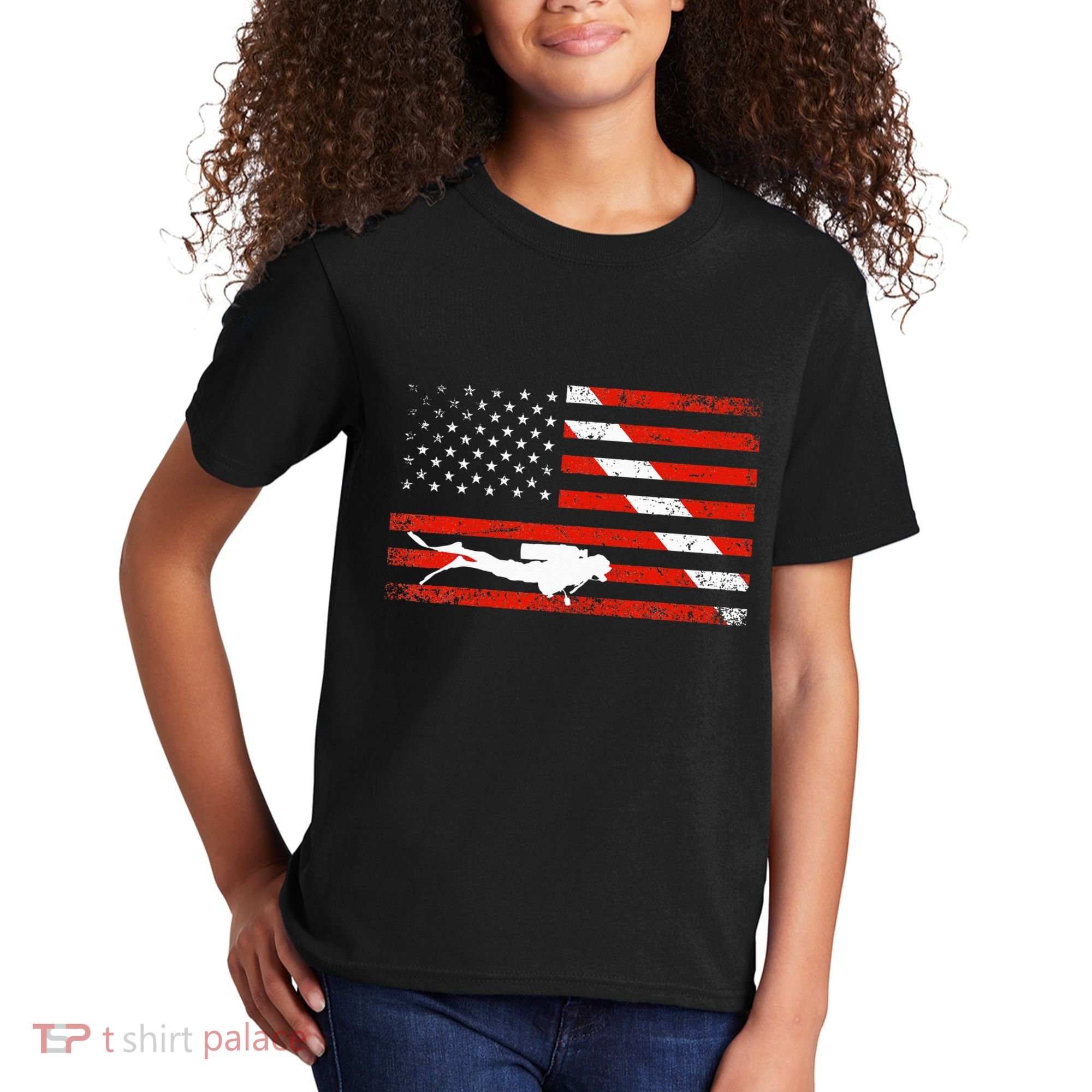 Diver Down Dive Flag Scuba Diving American Flag Kids T-Shirt