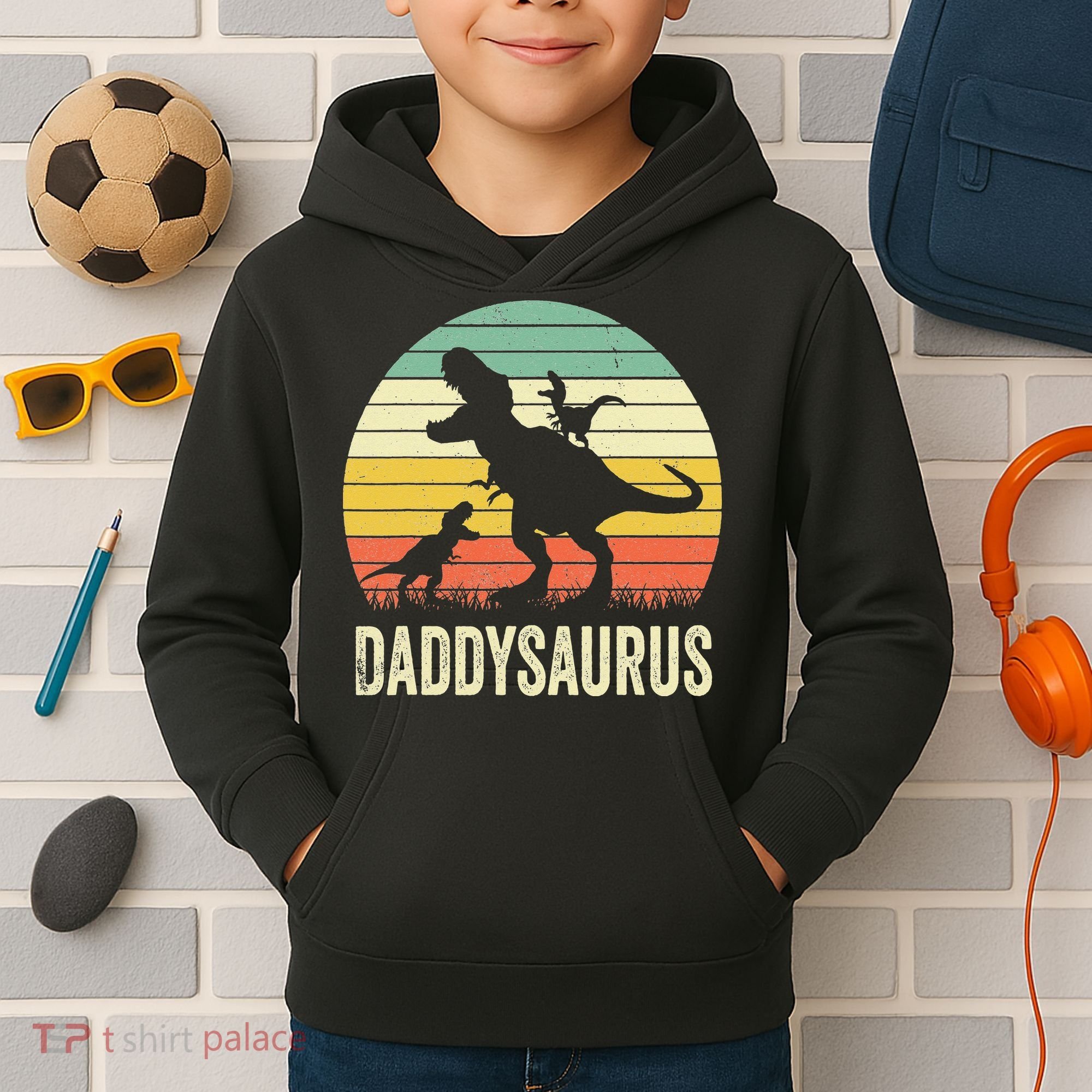 Daddy Dinosaur Daddysaurus 2 Father's Day Gift For Dad Kids Hoodie