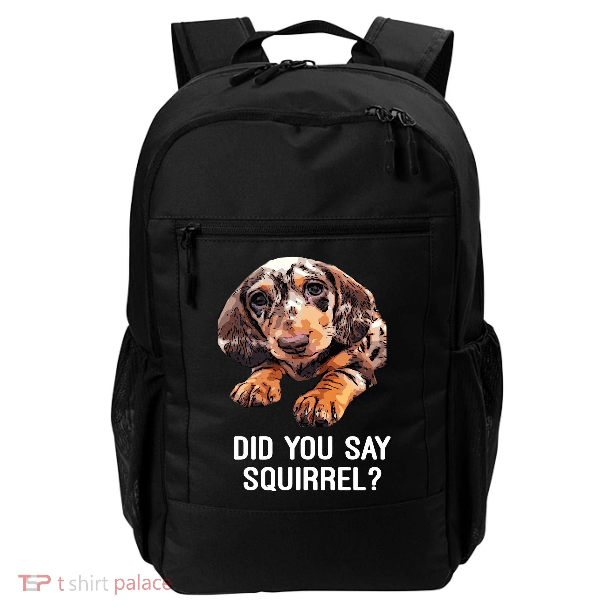 Dapple Dachshund Did You Say Squirrel Hooded Gift Backpack