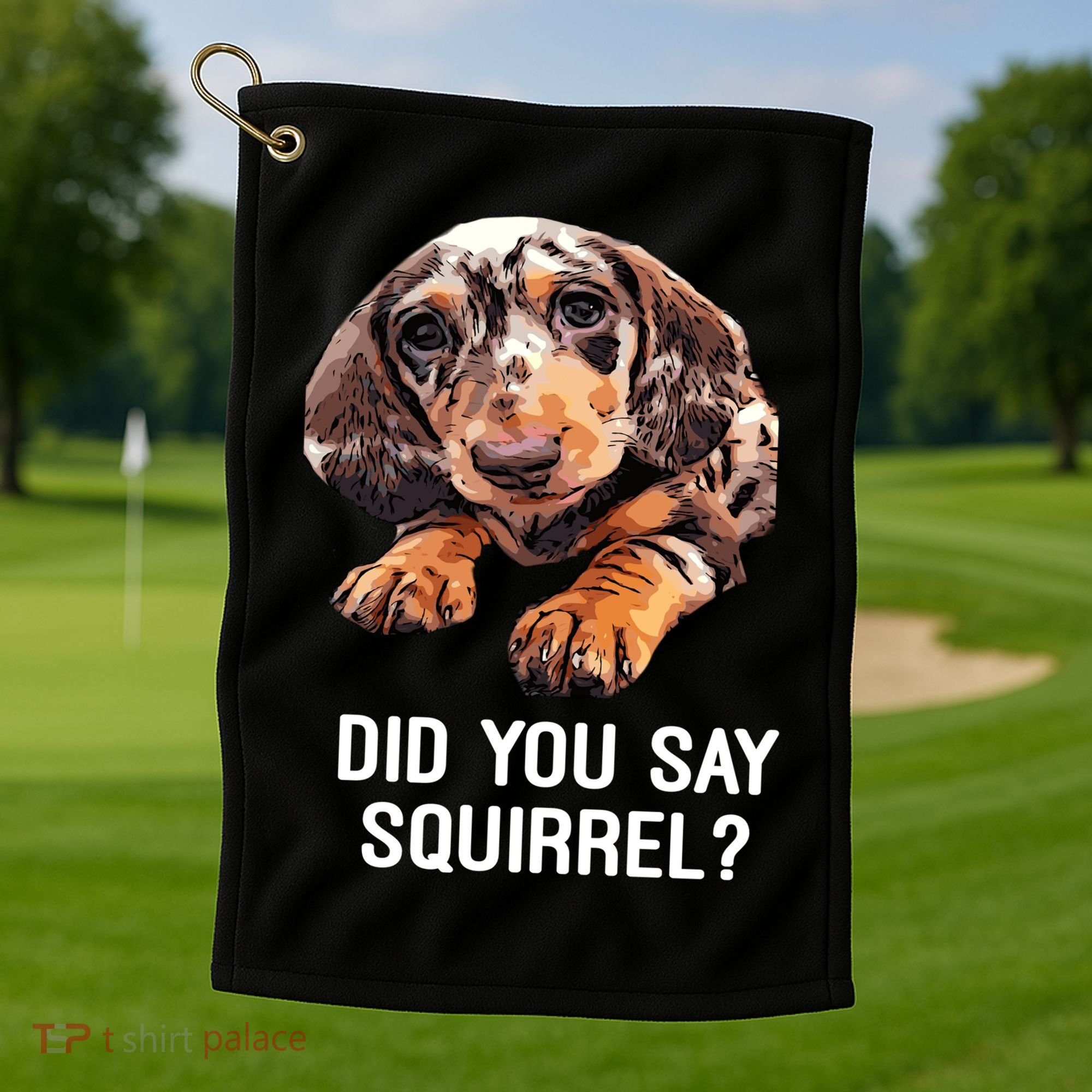 Dapple Dachshund Did You Say Squirrel Hooded Gift Golf Towel