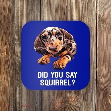 Dapple Dachshund Did You Say Squirrel Hooded Gift Coaster