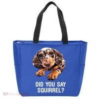 Dapple Dachshund Did You Say Squirrel Hooded Gift Tote Bag thumb 0