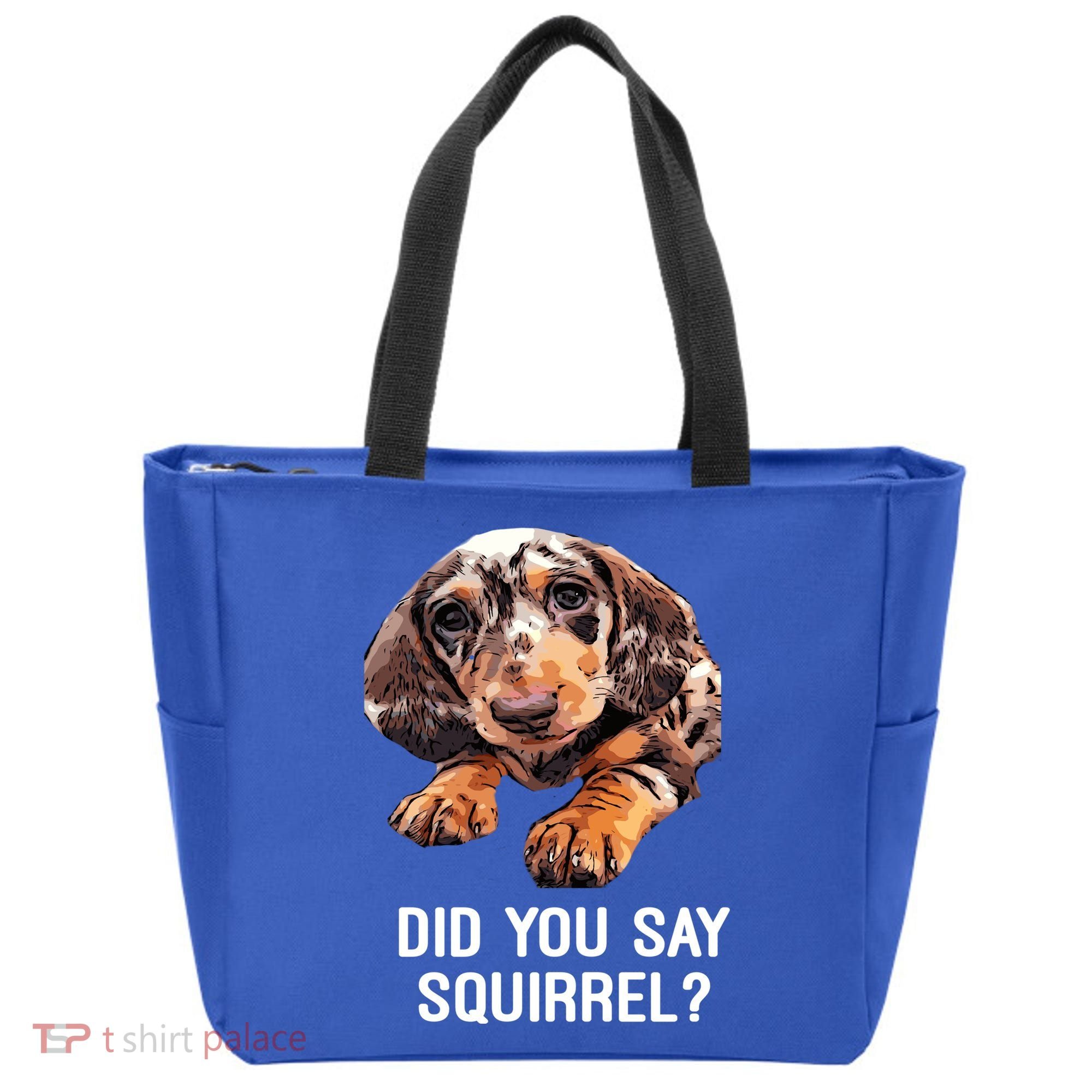 Dapple Dachshund Did You Say Squirrel Hooded Gift Tote Bag