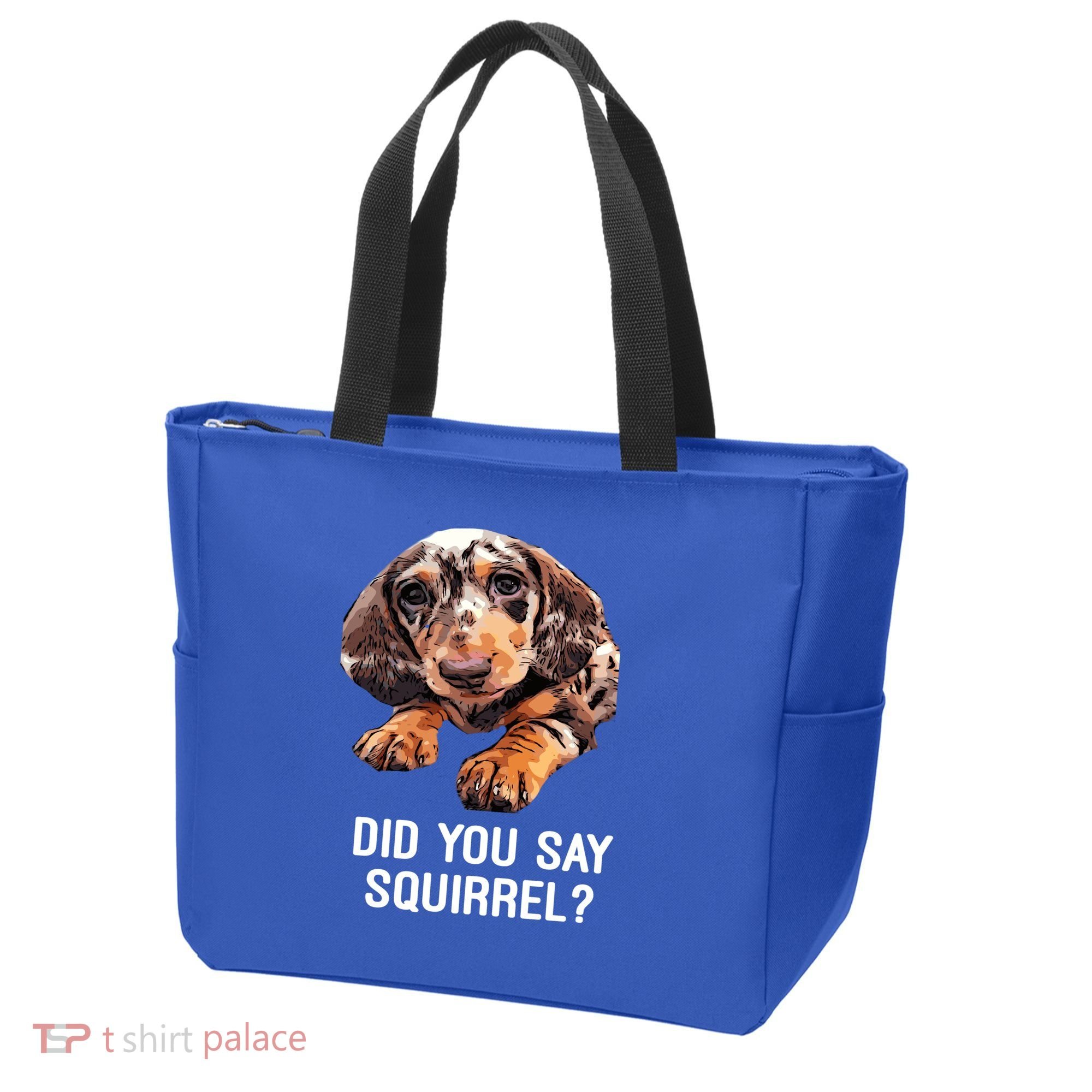 Dapple Dachshund Did You Say Squirrel Hooded Gift Tote Bag
