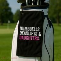 Dumbbells Deadlifts Daughters Funny Gym Workout Father's Day Golf Towel thumb 2