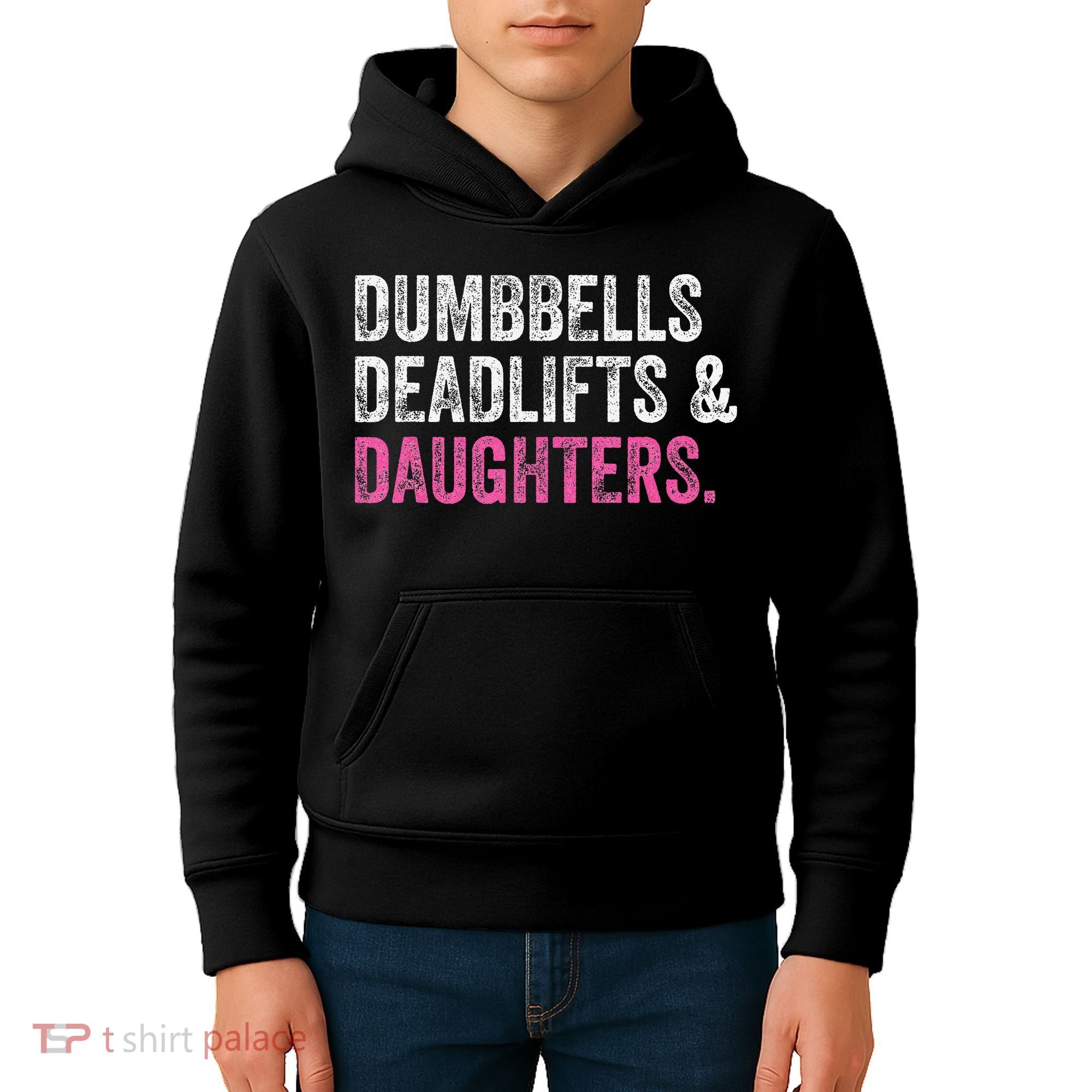 Dumbbells Deadlifts Daughters Funny Gym Workout Father's Day Kids Hoodie