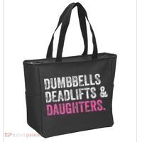 Dumbbells Deadlifts Daughters Funny Gym Workout Father's Day Tote Bag thumb 2