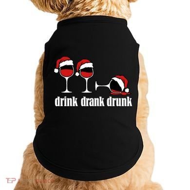Drink Drank Drunk Funny Christmas Wine Grammar Doggie Tank