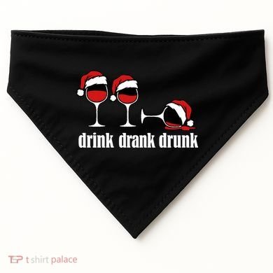 Drink Drank Drunk Funny Christmas Wine Grammar USA-Made Doggie Bandana