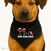 Drink Drank Drunk Funny Christmas Wine Grammar USA-Made Doggie Bandana thumb 1