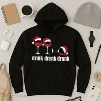 Drink Drank Drunk Funny Christmas Wine Grammar Hoodie thumb 3