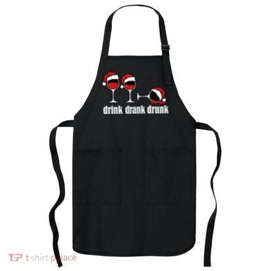 Drink Drank Drunk Funny Christmas Wine Grammar Apron