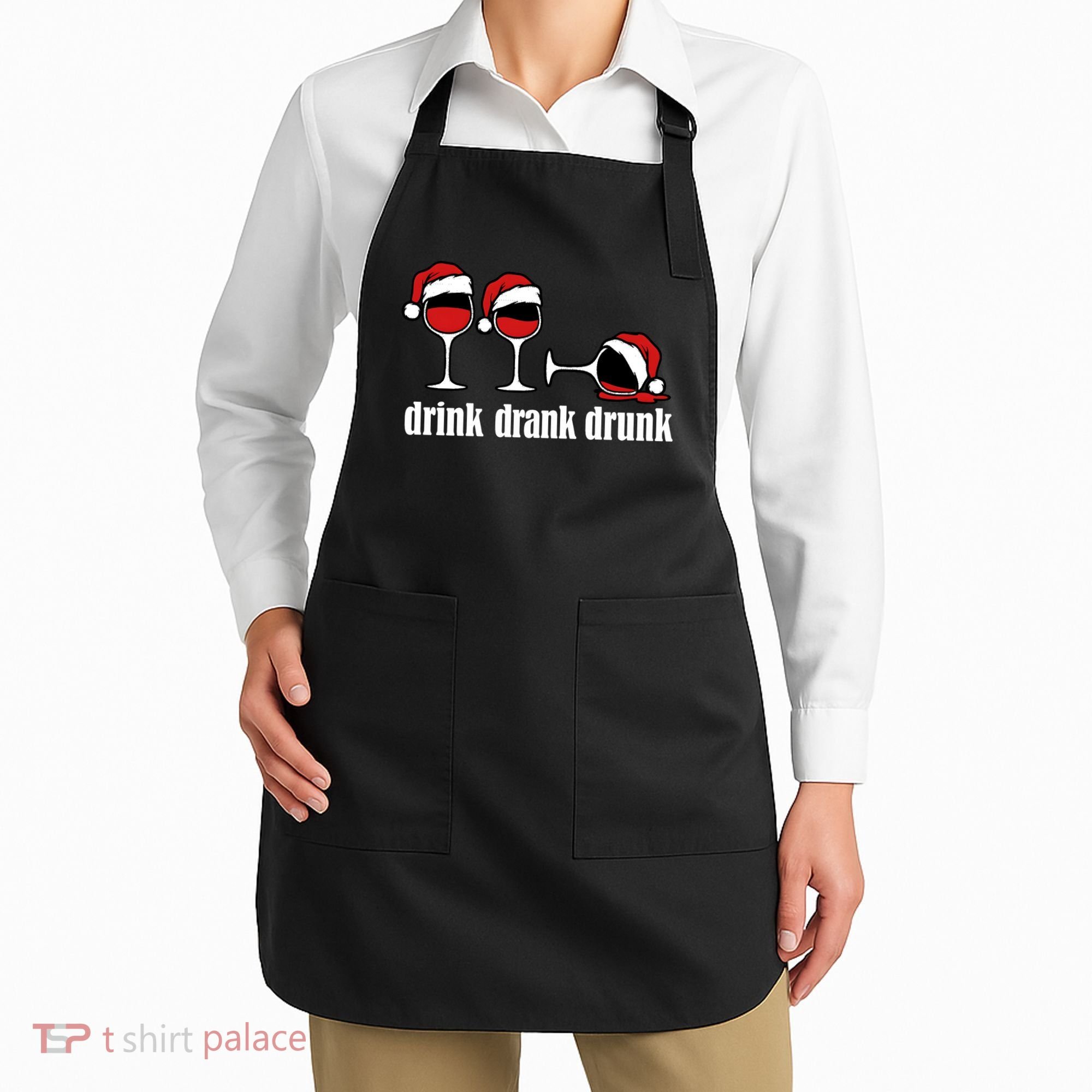 Drink Drank Drunk Funny Christmas Wine Grammar Apron