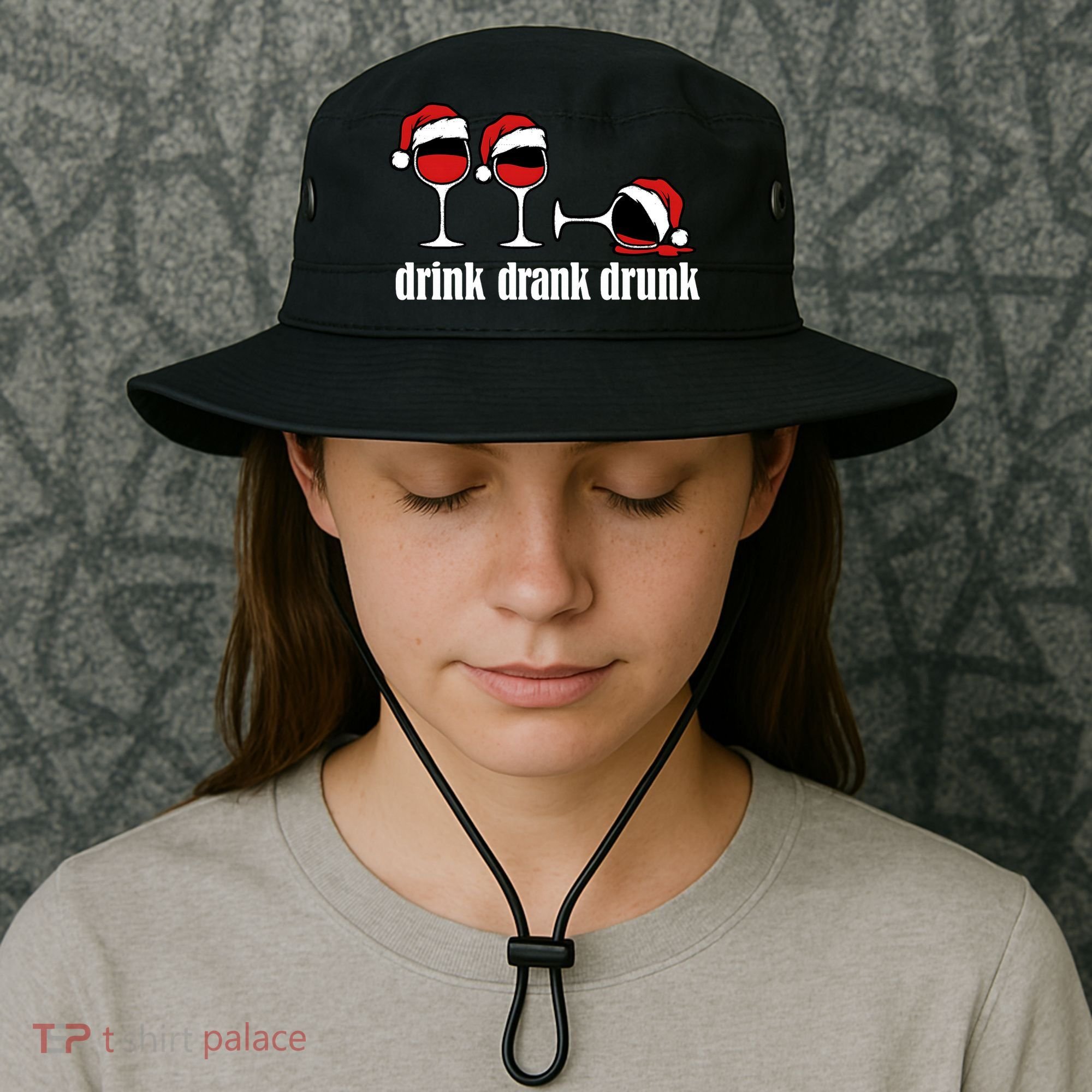Drink Drank Drunk Funny Christmas Wine Grammar Bucket Hat