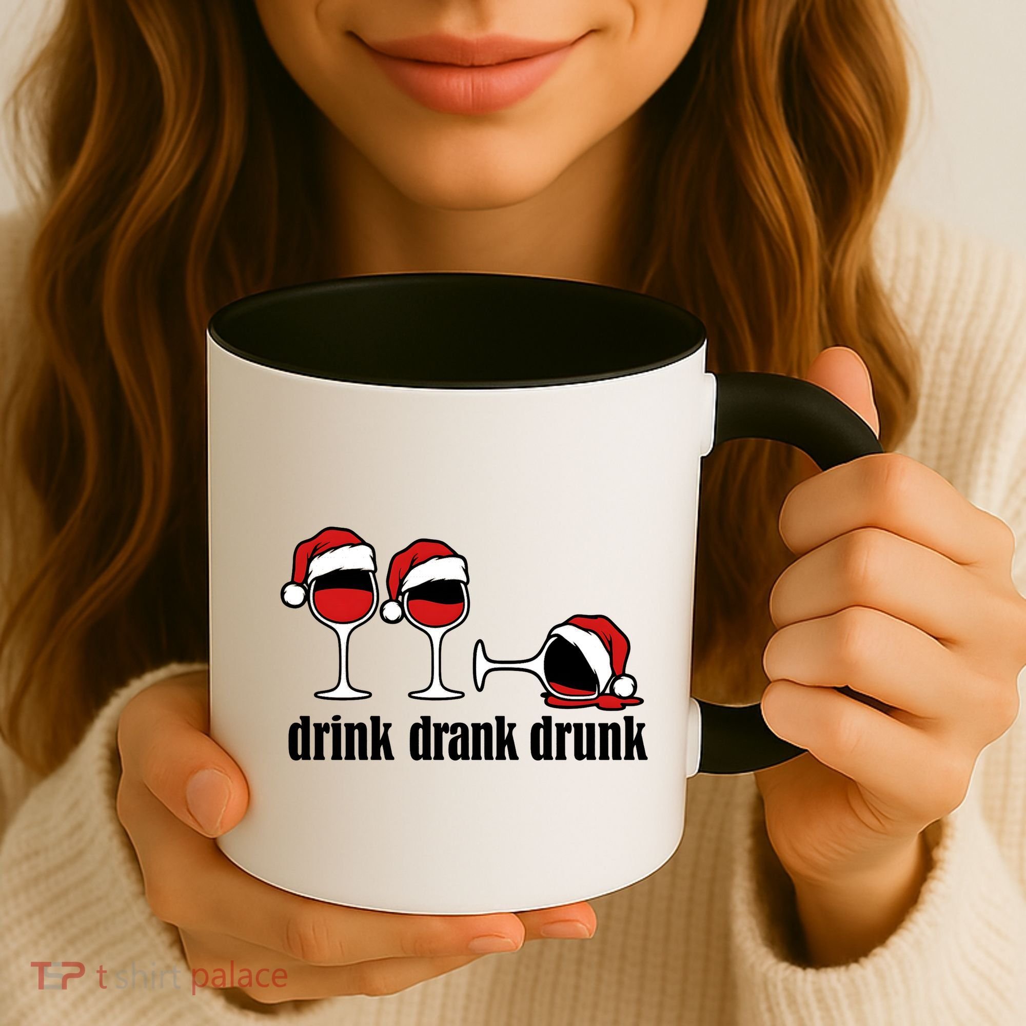Drink Drank Drunk Funny Christmas Wine Grammar Coffee Mug