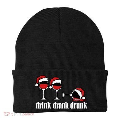 Drink Drank Drunk Funny Christmas Wine Grammar Beanie
