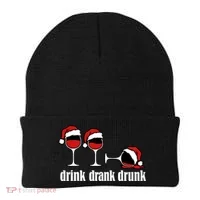 Drink Drank Drunk Funny Christmas Wine Grammar Beanie thumb 0