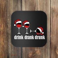 Drink Drank Drunk Funny Christmas Wine Grammar Coaster thumb 0