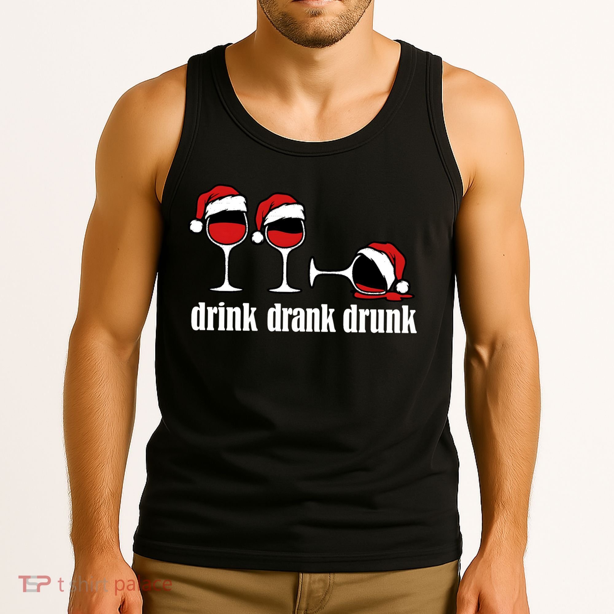Drink Drank Drunk Funny Christmas Wine Grammar Tank Top