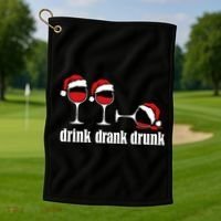 Drink Drank Drunk Funny Christmas Wine Grammar Golf Towel thumb 1