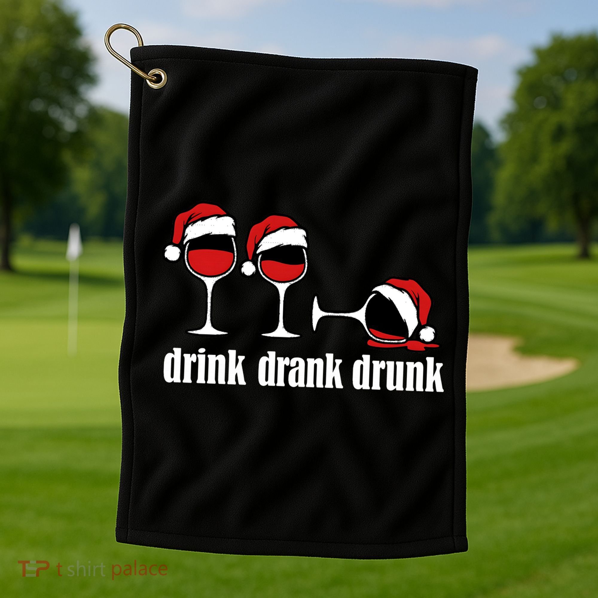 Drink Drank Drunk Funny Christmas Wine Grammar Golf Towel