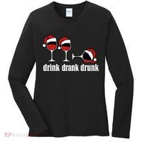 Drink Drank Drunk Funny Christmas Wine Grammar Women's Long Sleeve Shirt thumb 0