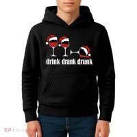 Drink Drank Drunk Funny Christmas Wine Grammar Kids Hoodie thumb 4