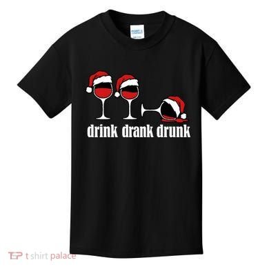 Drink Drank Drunk Funny Christmas Wine Grammar Kids T-Shirt