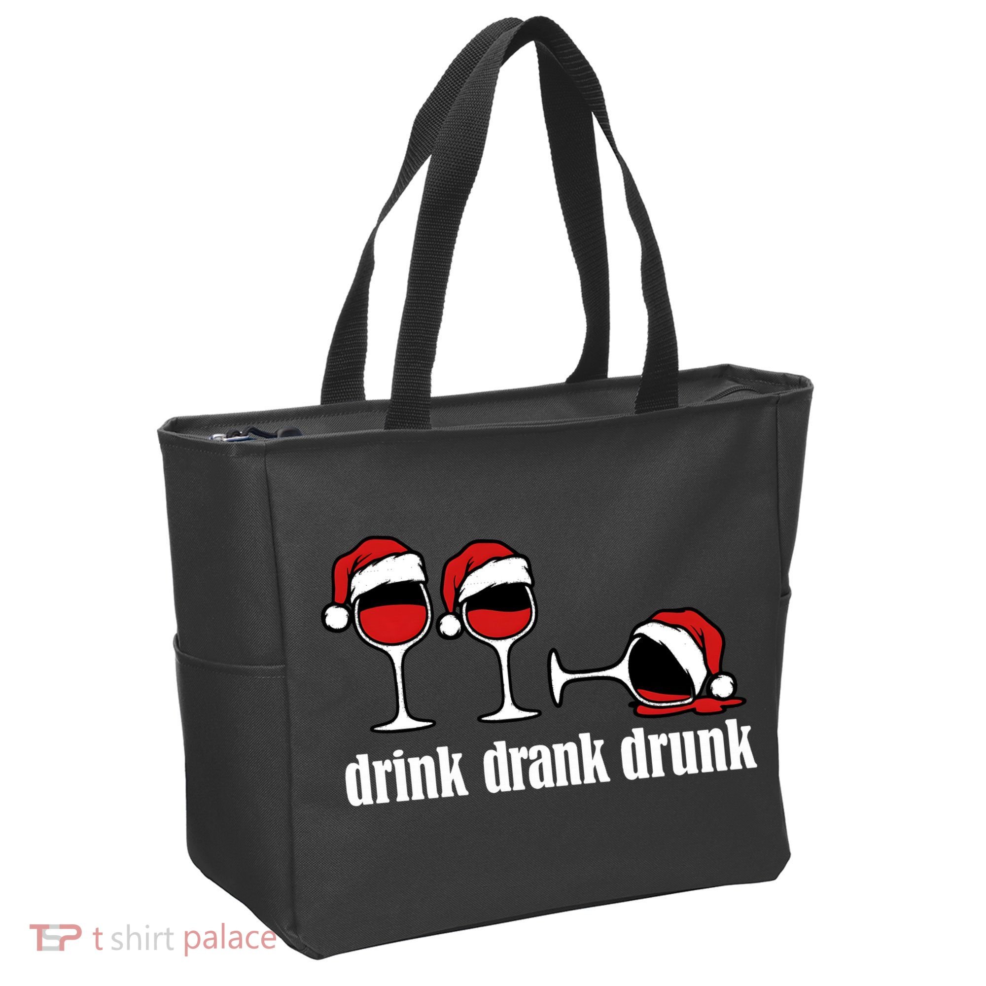 Drink Drank Drunk Funny Christmas Wine Grammar Tote Bag