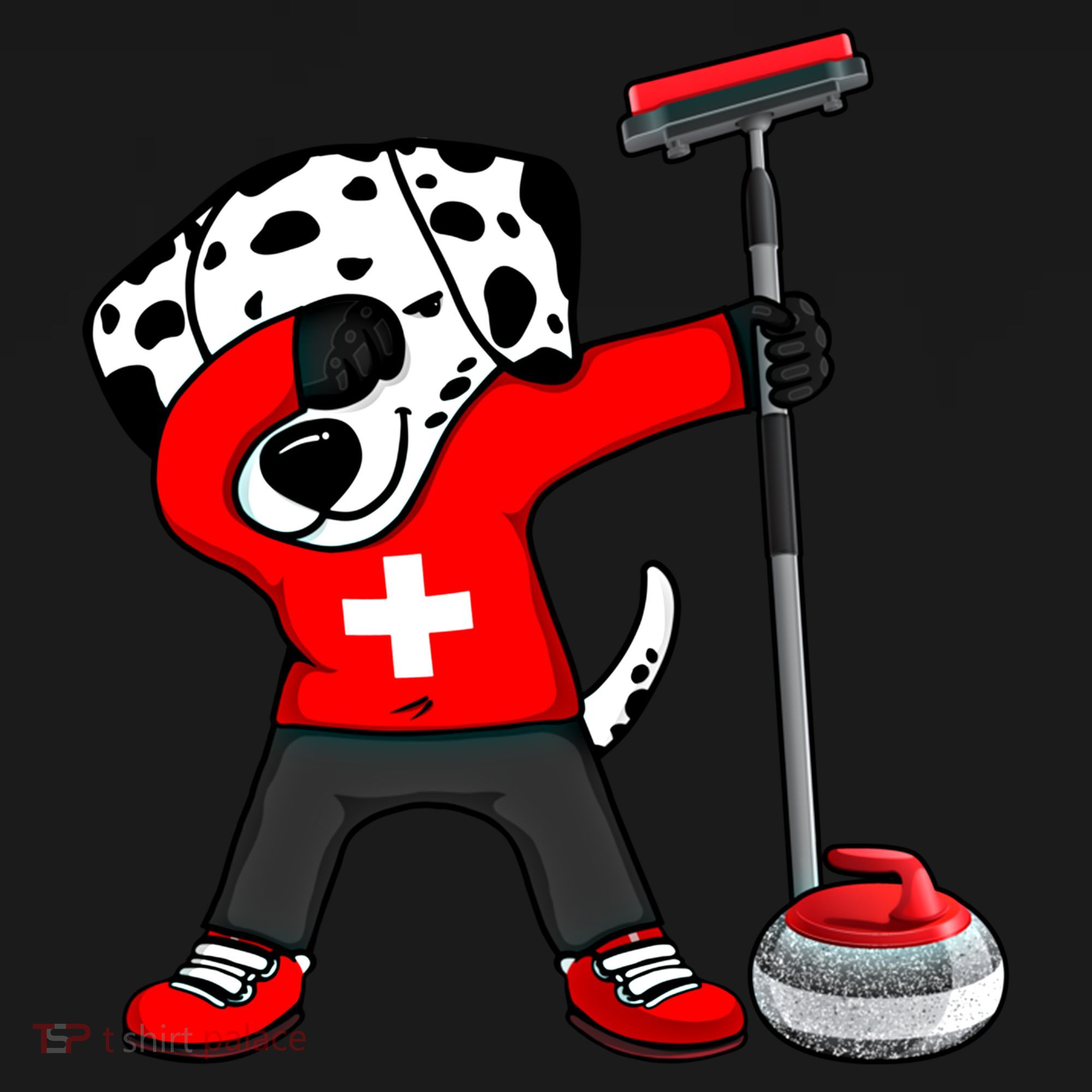 Dabbing Dalmatian Dog Switzerland Curling Fans Jersey Sports Gift Sweatshirt