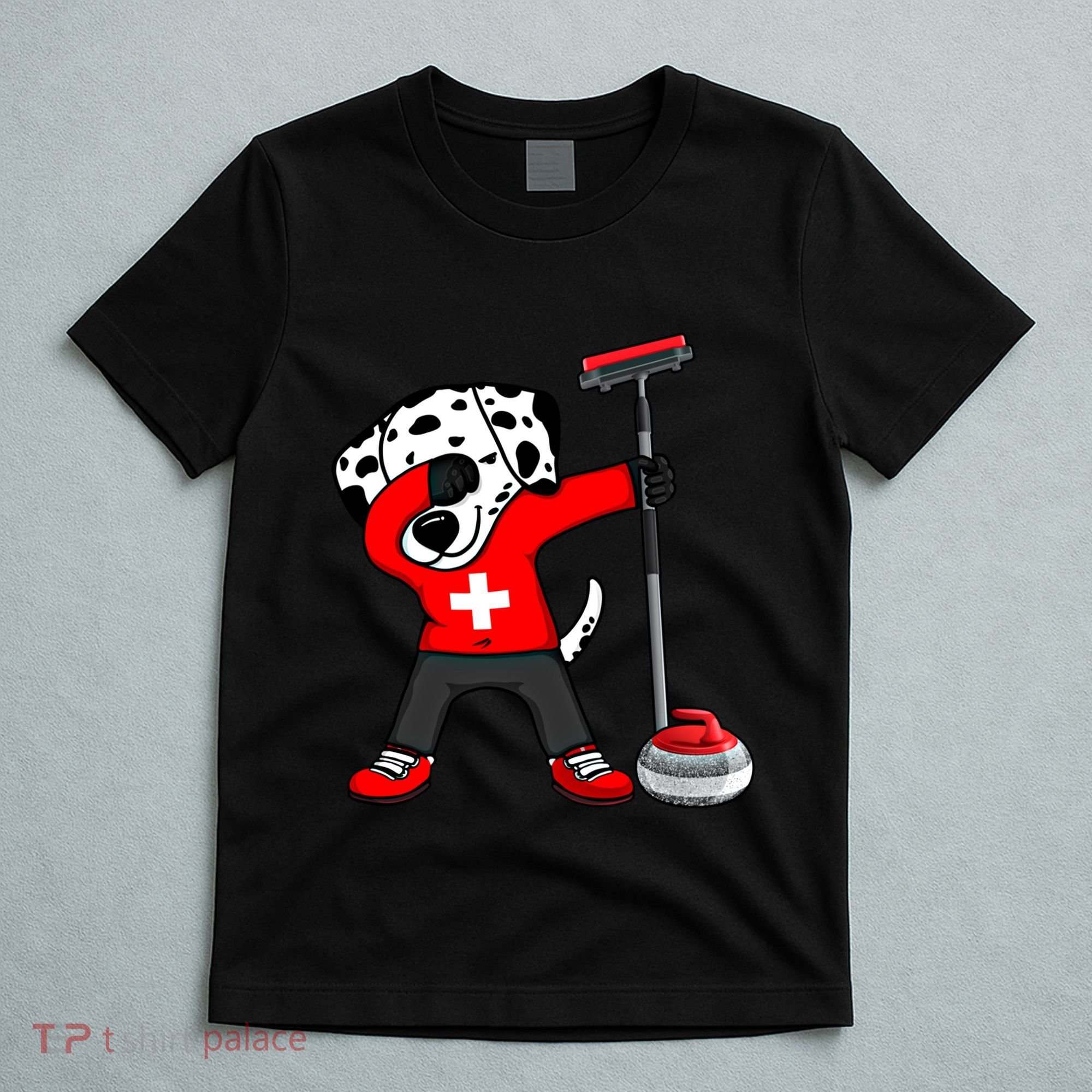 Dabbing Dalmatian Dog Switzerland Curling Fans Jersey Sports Gift T-Shirt