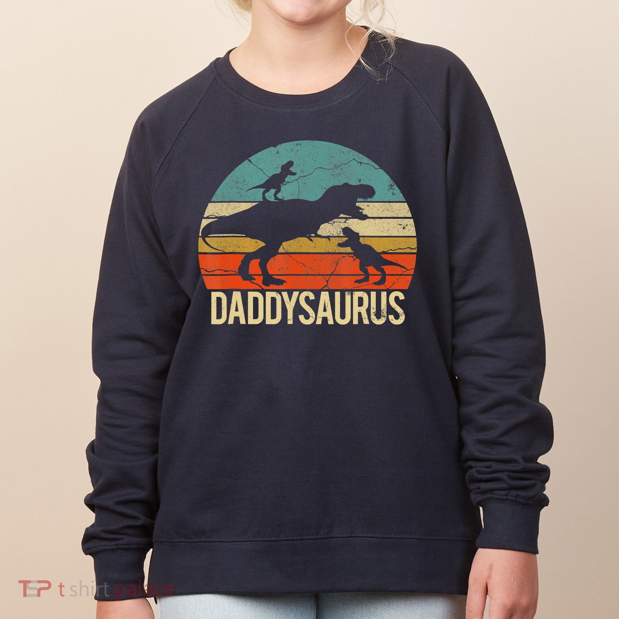Daddy Dinosaur Daddysaurus 2 Two Christmas For Dad Women's Sweatshirt