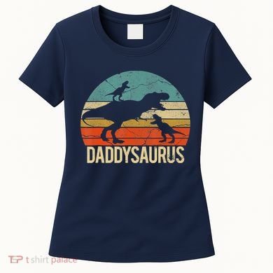 Daddy Dinosaur Daddysaurus 2 Two Christmas For Dad Women's T-Shirt