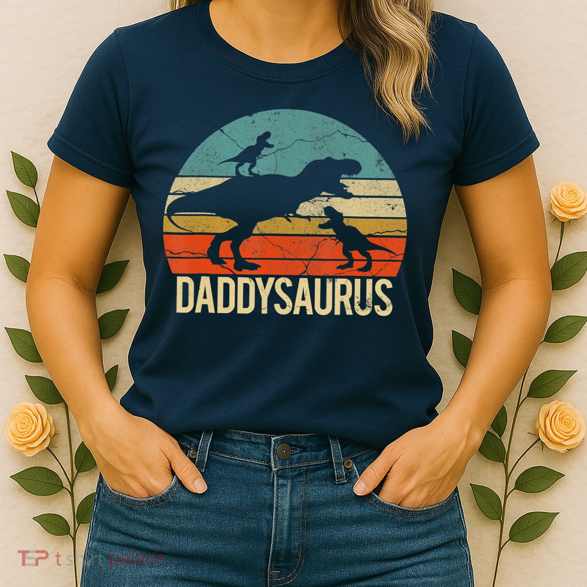 Daddy Dinosaur Daddysaurus 2 Two Christmas For Dad Women's T-Shirt