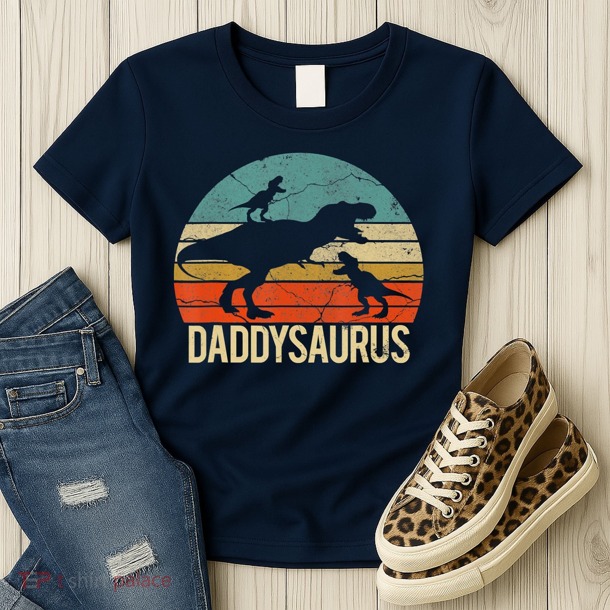 Daddy Dinosaur Daddysaurus 2 Two Christmas For Dad Women's T-Shirt