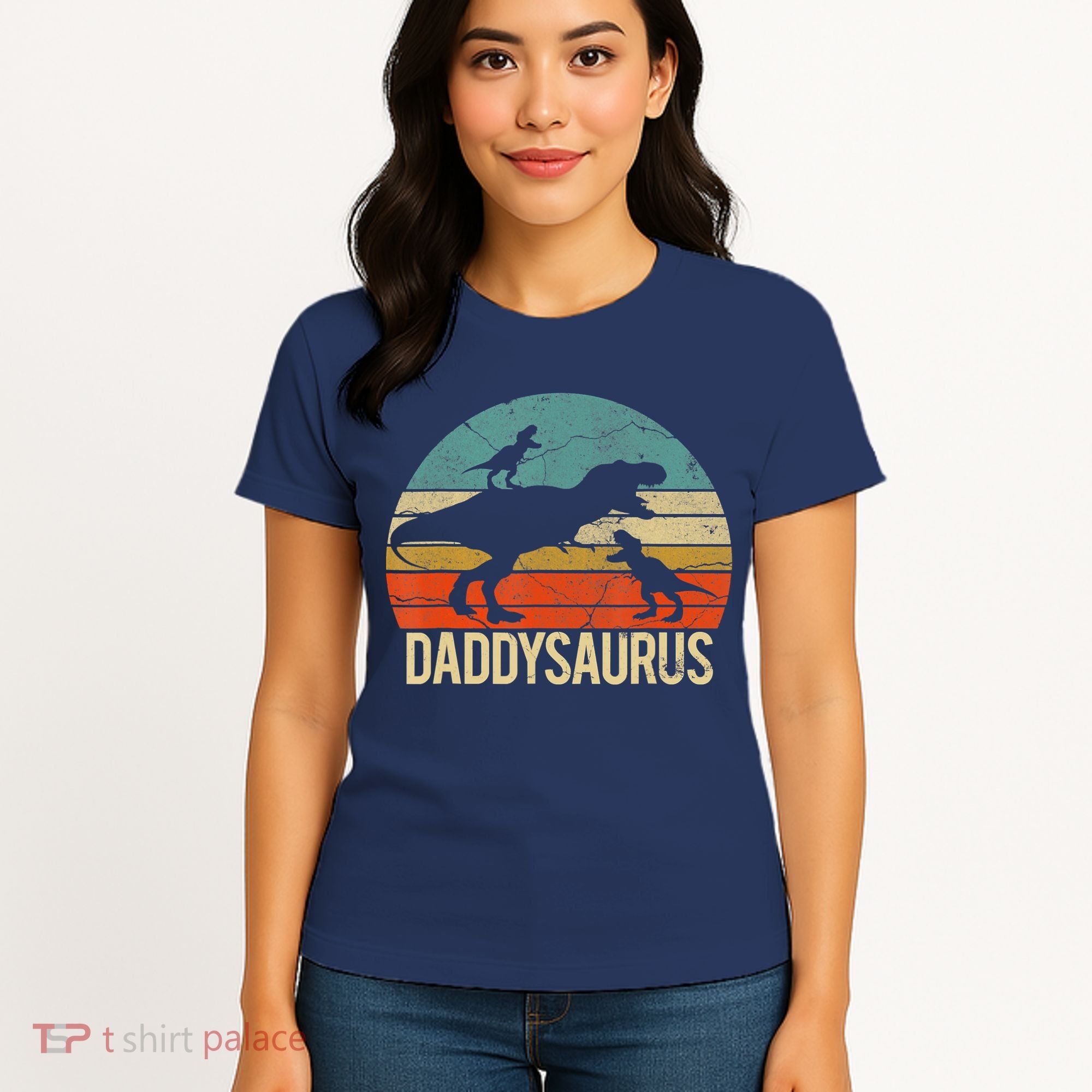 Daddy Dinosaur Daddysaurus 2 Two Christmas For Dad Women's T-Shirt