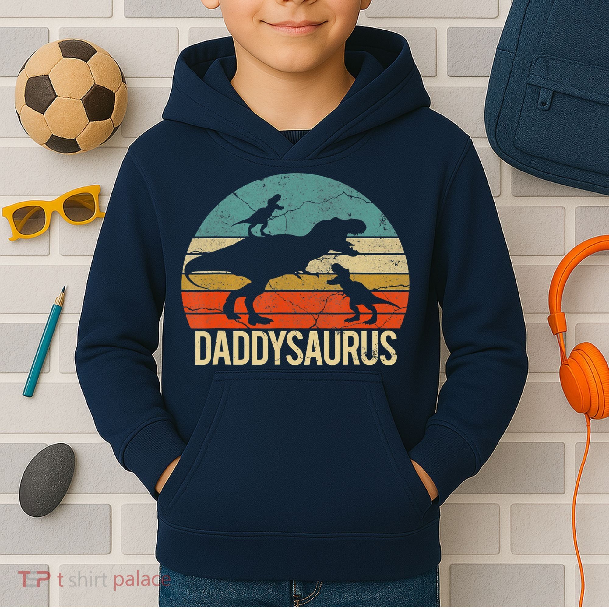 Daddy Dinosaur Daddysaurus 2 Two Christmas For Dad Kids Hoodie