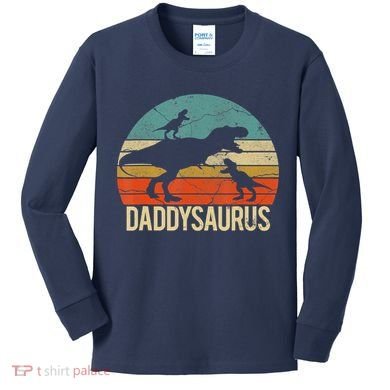 Daddy Dinosaur Daddysaurus 2 Two Christmas For Dad Kids Long Sleeve Shirt