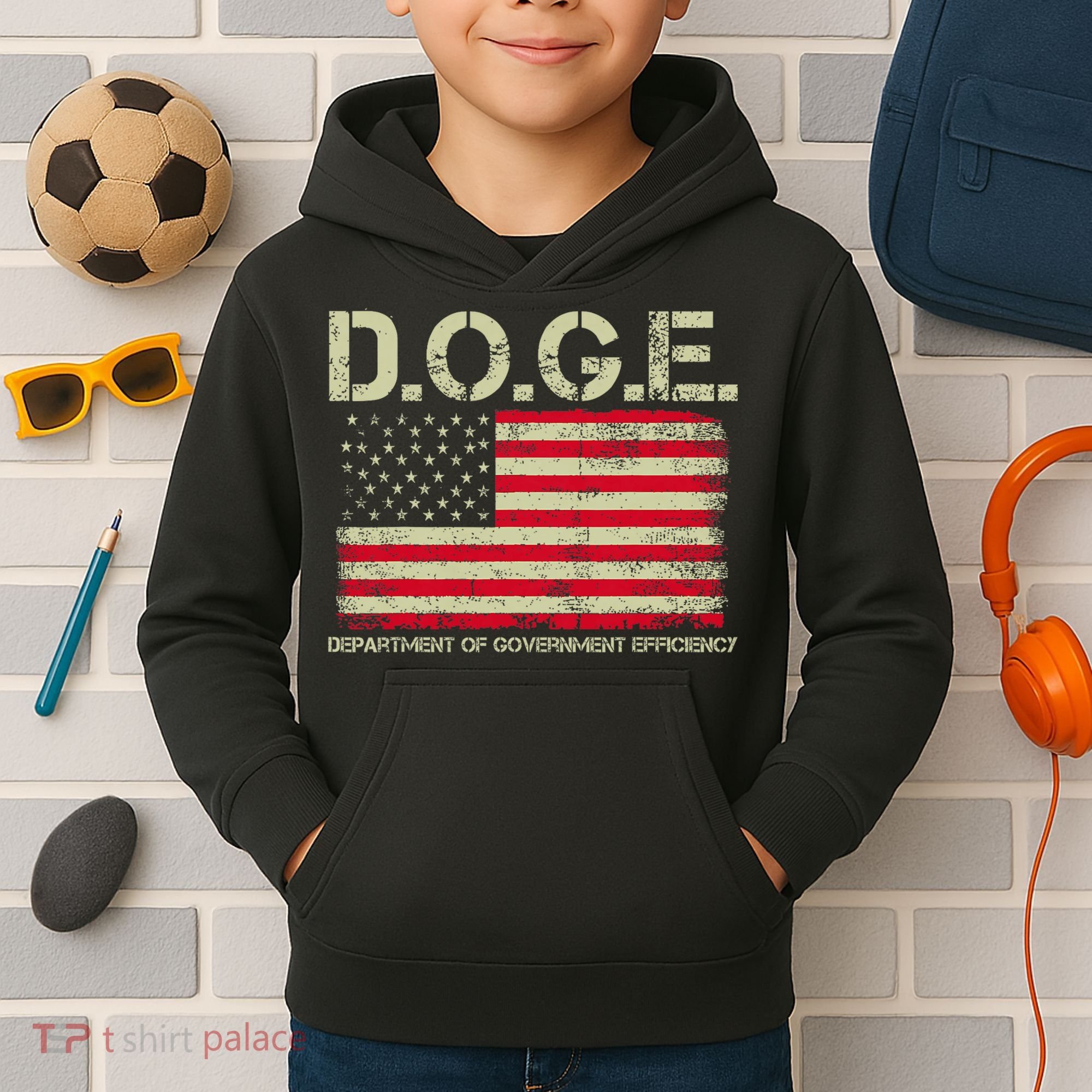 D.O.G.E Doge Department Of Government Efficiency On Back Kids Hoodie