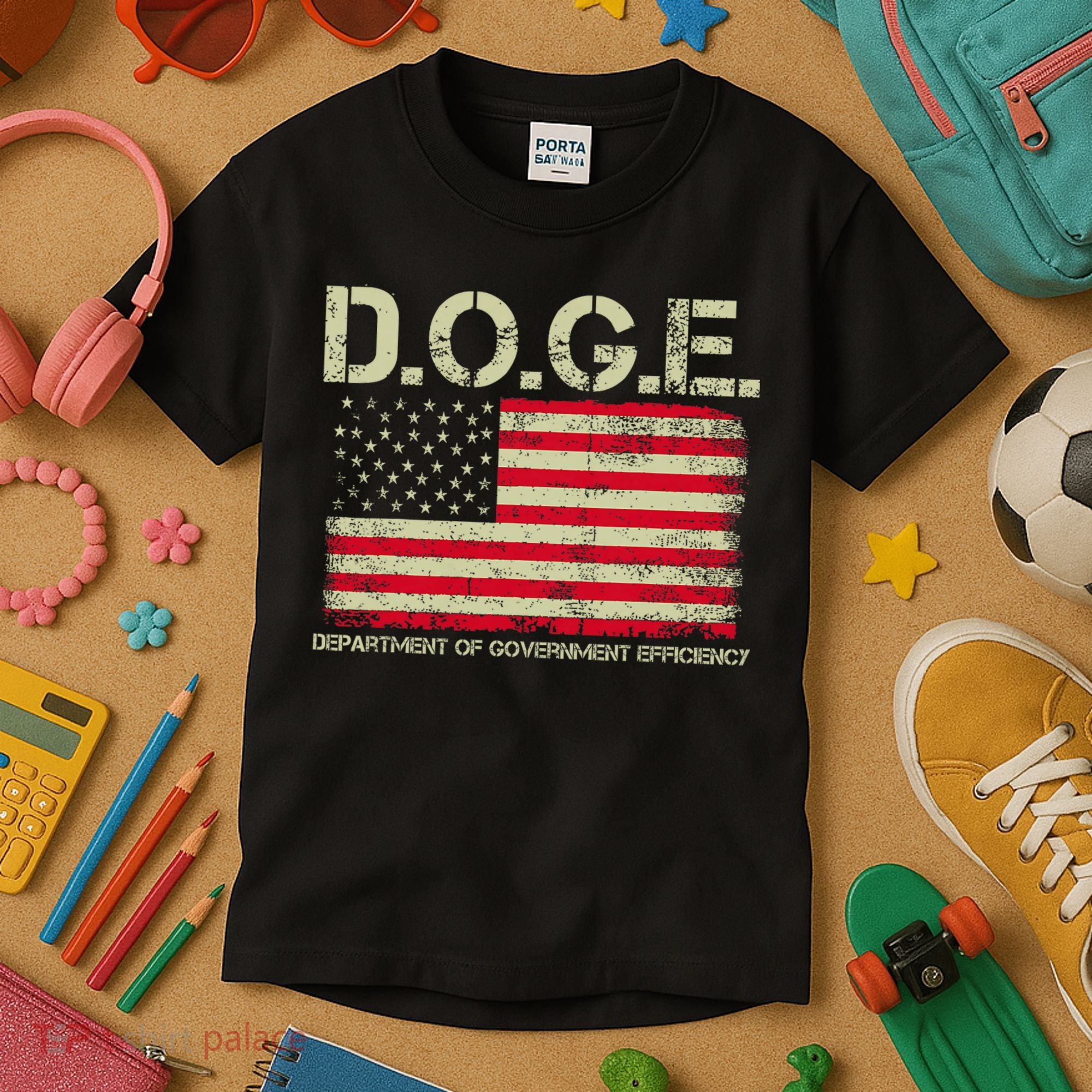 D.O.G.E Doge Department Of Government Efficiency On Back Kids T-Shirt
