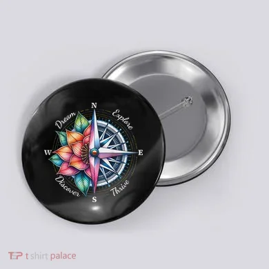 Dibble Dabble Designs Traveler Compass Dream Explore Thrive Adventure , Button