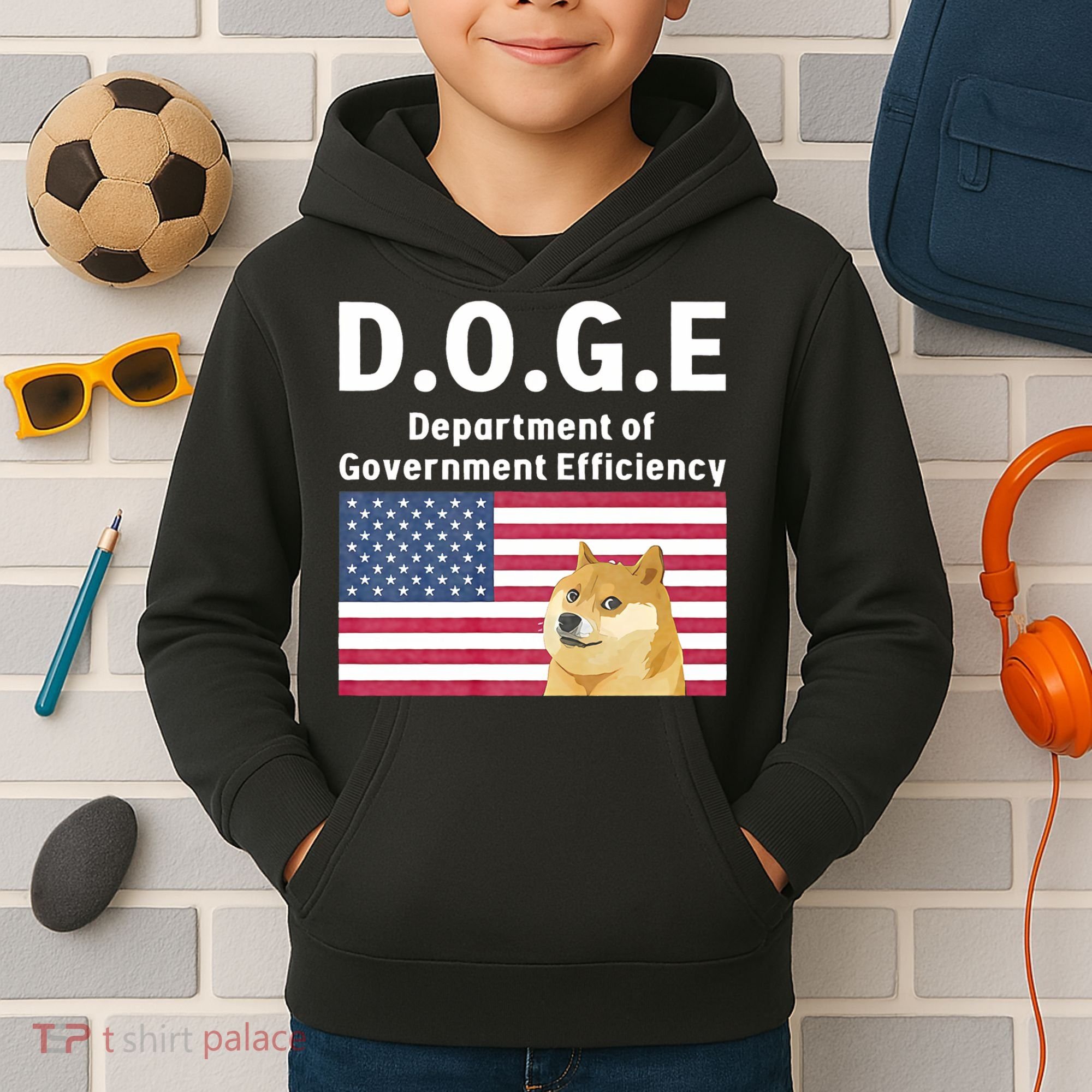 D.O.G.E Doge Department Of Government Efficiency Kids Hoodie